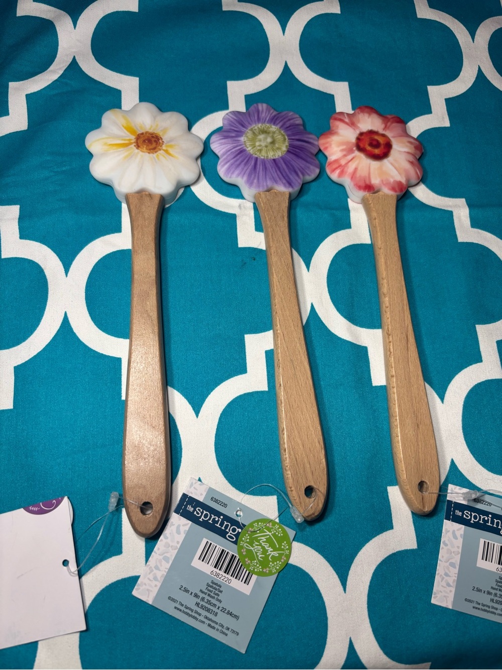 New Set of 3 Floral Silicone Spoon Spatulas - White, Purple, Coral